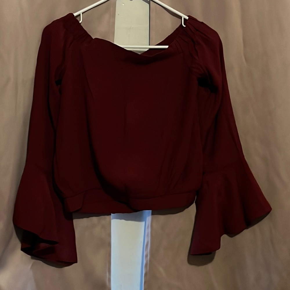Burgundy, long sleeve crop top, wide arm
